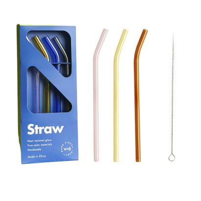 Reusable Colored Glass Straw Set