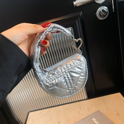 Quilted Metallic Mini Hand‑held Pouch with Heart‑shape Hardware