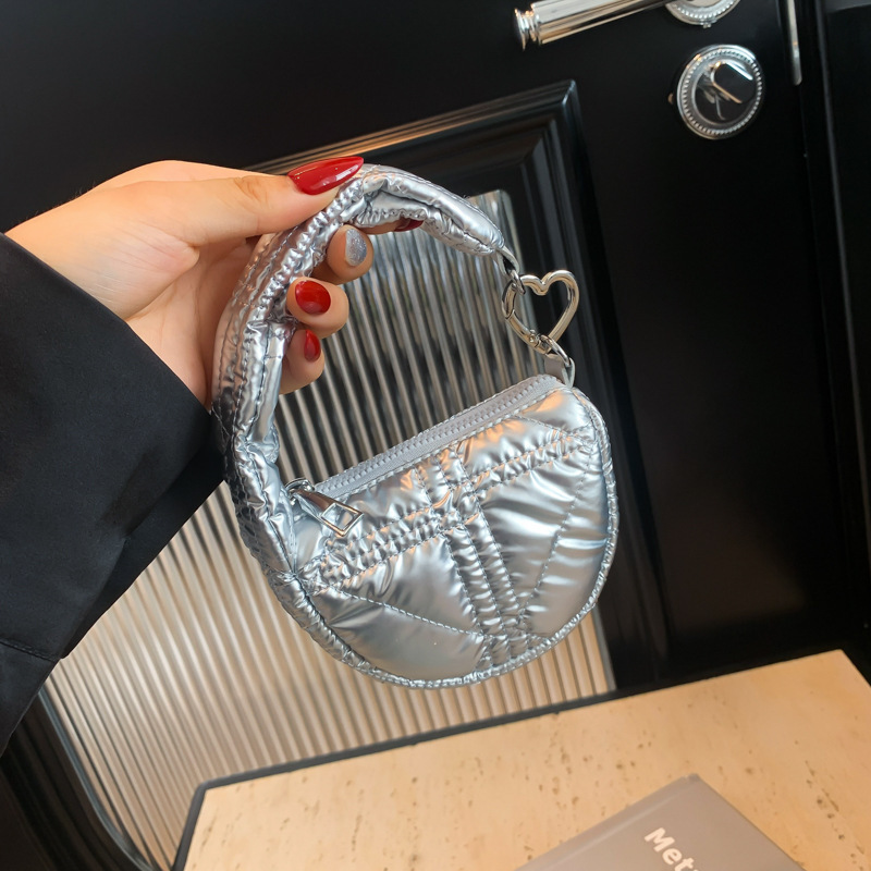 Quilted Metallic Mini Hand‑held Pouch with Heart‑shape Hardware