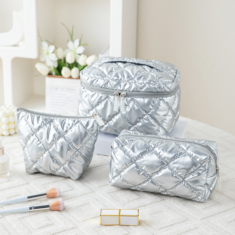 Quilted Metallic Cosmetic Pouch Multi‑Size Set