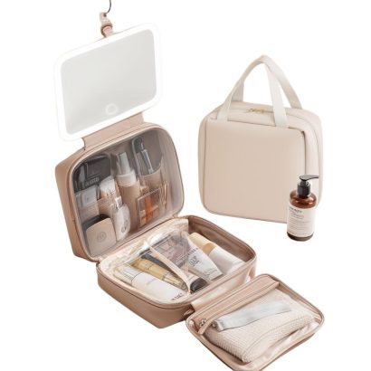 Travel Cosmetic Bag with Built‑in LED Light Mirror