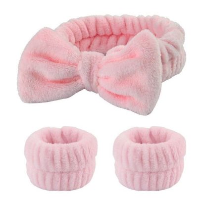 Bow Spa Facial Headband with Wrist Bands Skincare Set