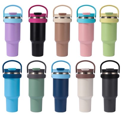 40oz Insulated Tumbler with Handle & Dual Lid