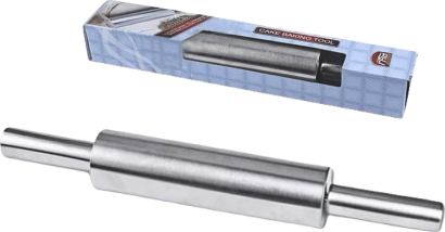 Stainless Steel Rolling Pin 31cm - Wooden Handles