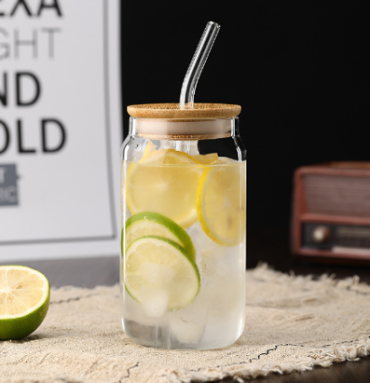 450ml Glass Iced Coffee Cup with Lid & Straw