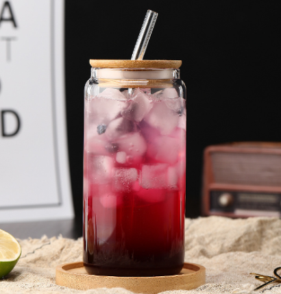 550ml Glass Iced Coffee Cup with Lid & Straw