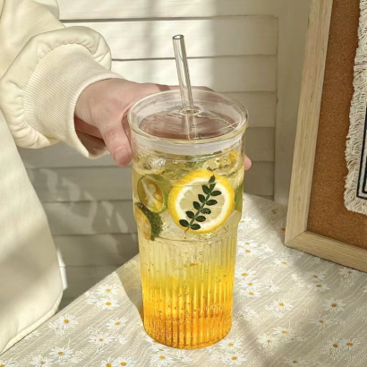 600ml Large Ribbed Glass Tumbler