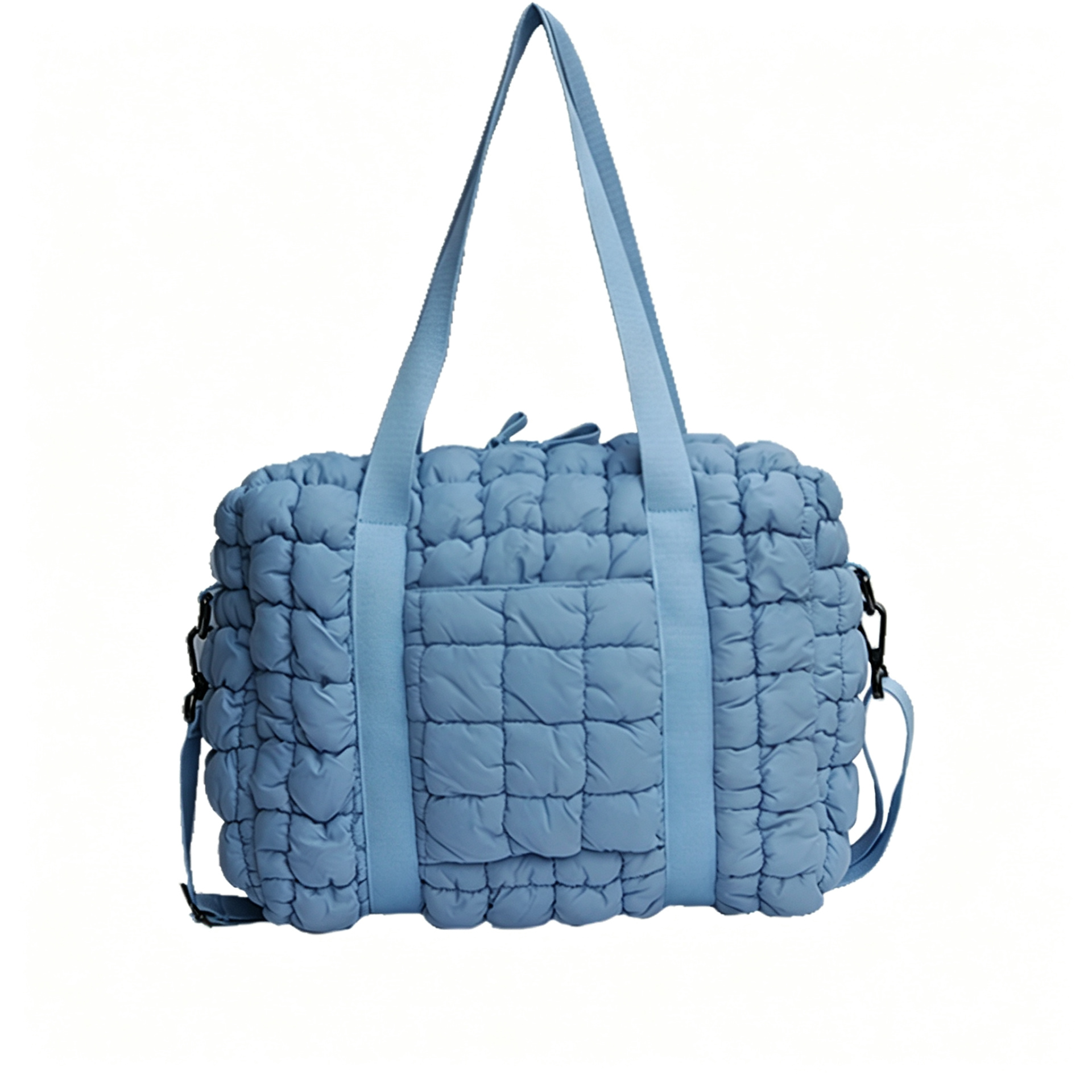 Quilted Sky-Blue Shoulder Tote Bag - Padded Crossbody with Wide Strap